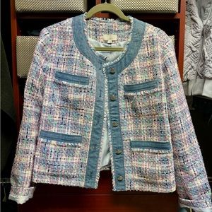 LOFT fringe multi colored tweed jacket